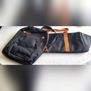 NWOT DSW Black Canvas Backpack and matching Duffle Bag with Tan Straps